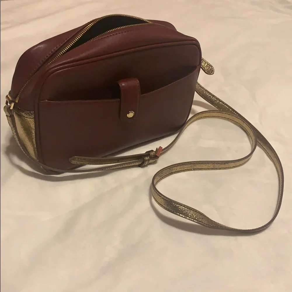 Genuine Leather Maroon w Gold Straps Crossbody‎ Bag - Picture 3 of 8